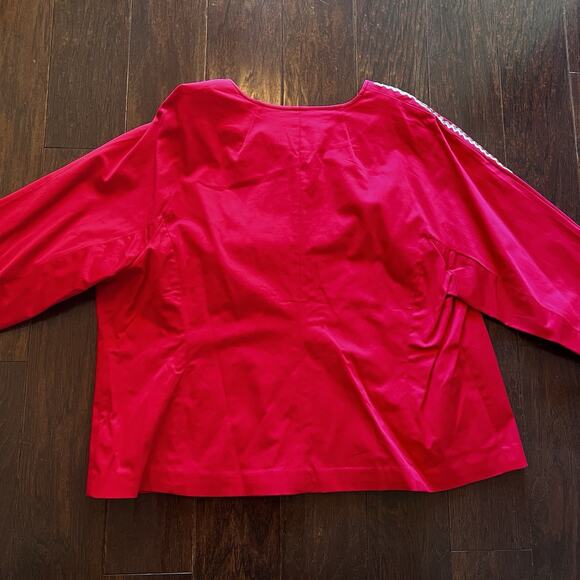 Bob Mackie Wearable Art QVC red collarless embroidered full zip jacket Sz 1X - Picture 7 of 9